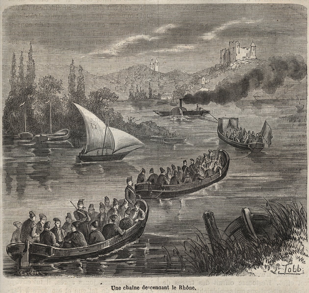 Fängelset i Toulon - en kedja som går ner för Rhône - Gravyr i "Historia om fängelserna från deras skapelse till våra dagar" (1877) av Pierre Zaccone (1817-1895) (Colonia Penale - straffkoloni) av Anonymous Anonymous