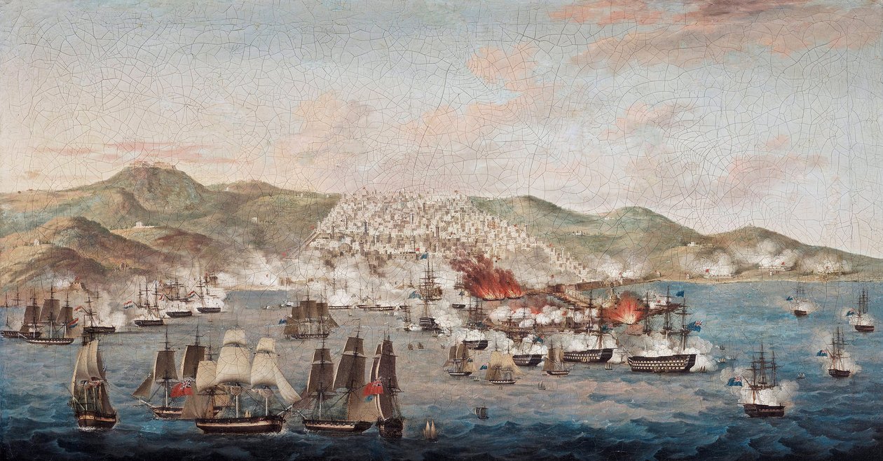 Bombardementet av Alger (Algeriet), den 27 augusti 1816, straffåtgärder beordrade av Sir Edward Pellew (1757-1833), för att få den brittiska konsuln frigiven, såväl som mer än 1 000 kristna slavar, före detta sjömän tillfångatagna av algerierna - Fladdermu av Anonymous Anonymous