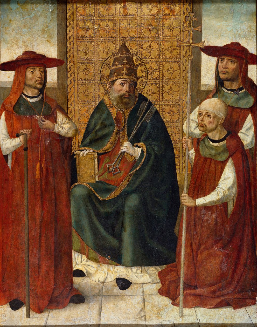 ""Kardinal Pedro Gonzalez de Mendoza ber tillsammans med Sankt Peter"" (Kardinal Pedro Gonzalez de Mendoza (1428-1495) ber före Sankt Peter) Anonym målning 1490–1495 Museo del Prado, Madrid av Anonymous Anonymous