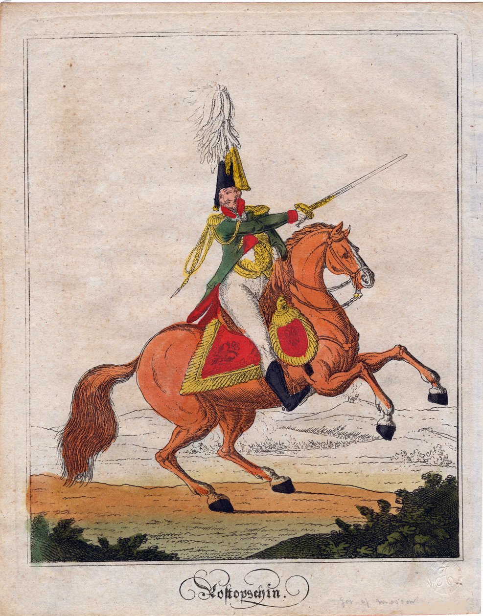 Le comte Fiodor Vassilievitch Rostoptchine ou Fedor Rostoptchine - Greve Fjodor Vasilyevich Rostopchin (1763-1826) - Anonym - 1812 - Etsning, akvarell - 21,6x17 - Privat samling av Anonymous Anonymous