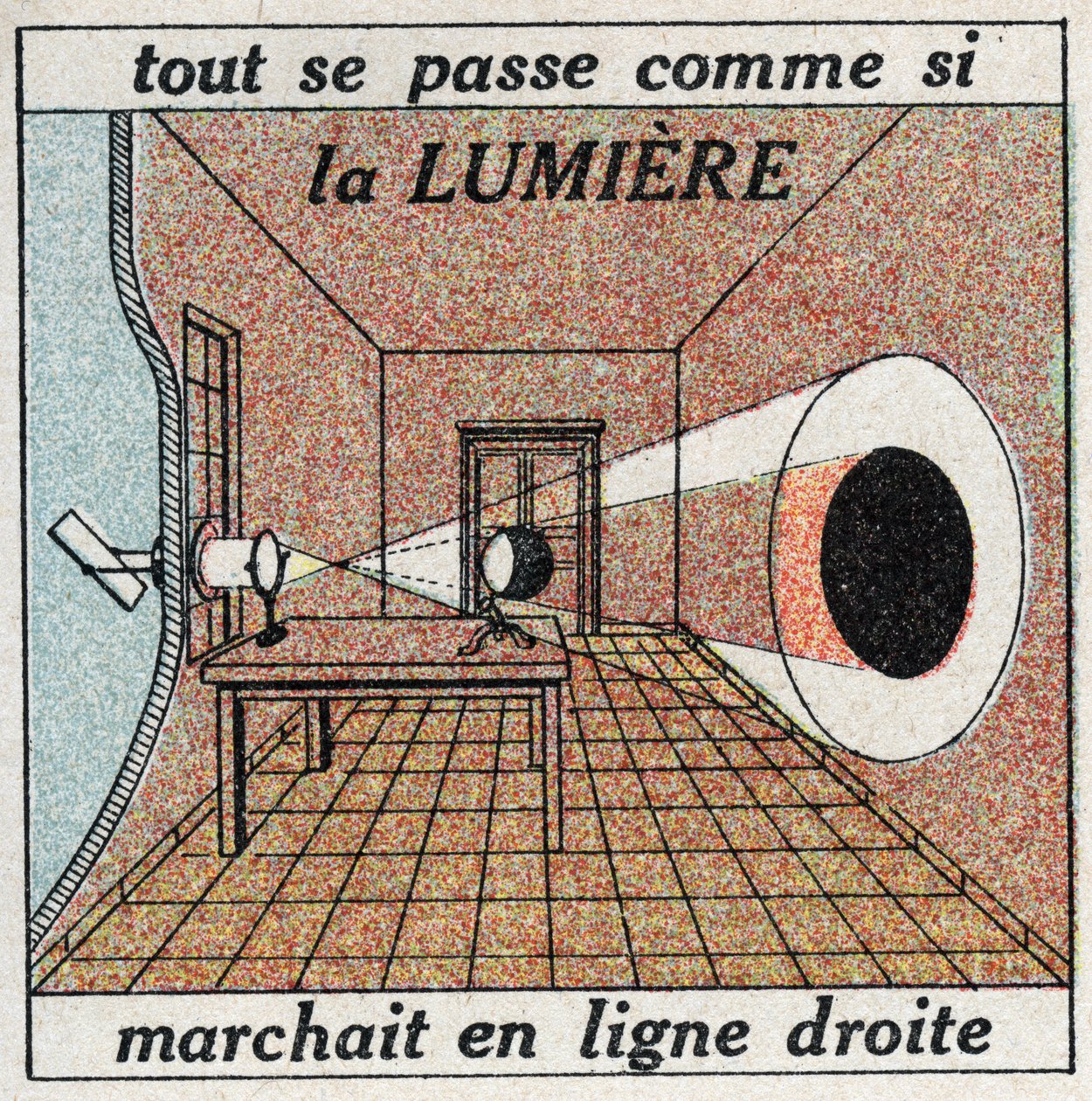 Ljusutbredning: Allt händer som om ljuset gick i en rak linje. Anonym illustration från 1925. Privat samling. av Anonymous Anonymous