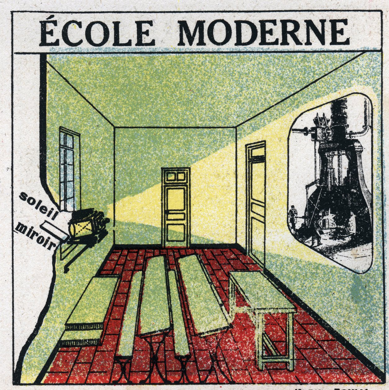 Ljusprojektion: användning av en projektor i ett klassrum på 1920-talet. Anonym illustration från 1925. Privat samling. av Anonymous Anonymous