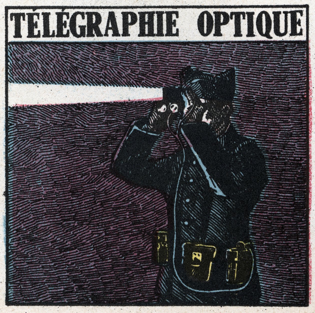 Ljussignaler: optisk telegrafi. Anonym illustration av 1925. Privat samling. av Anonymous Anonymous