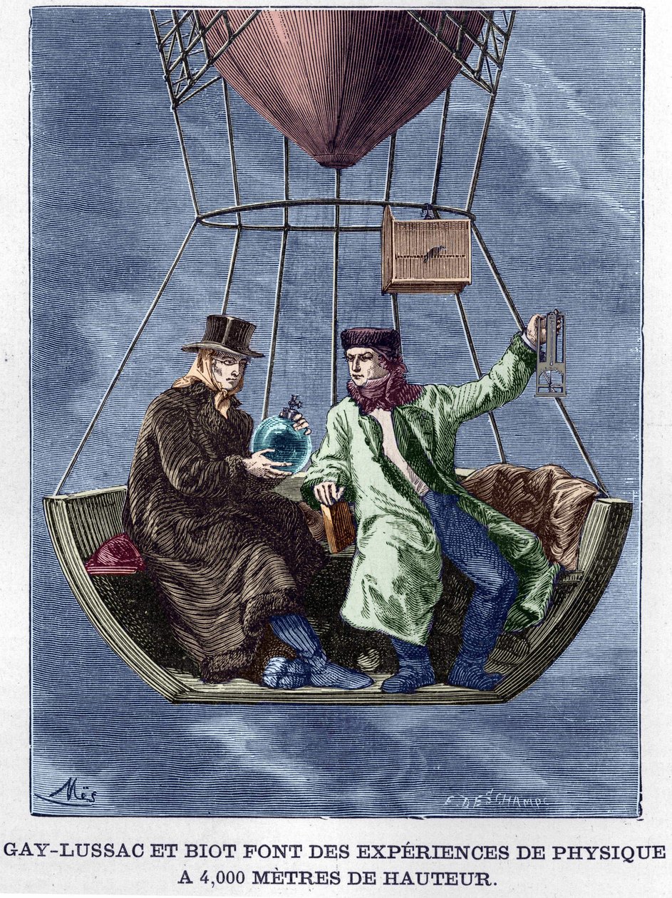 Louis-Joseph Gay-Lussac (Louis Joseph Gay Lussac) och Biot gör fysikexperiment på 4 000 meters höjd - i "Album de la Science; berömda vetenskapsmän; Stora upptäckter””” 1896. av Anonymous Anonymous