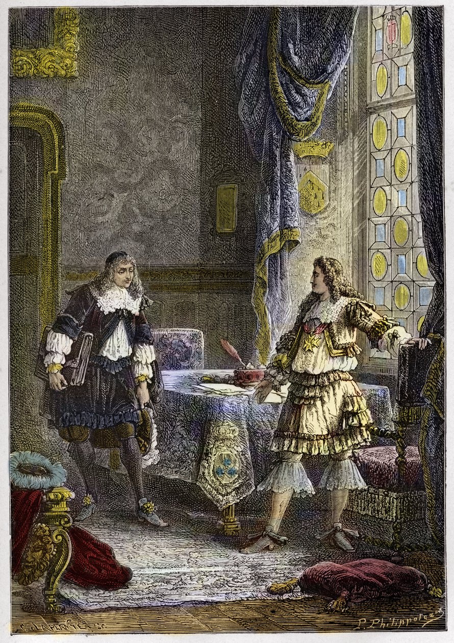 Ludvig XIV avskedar Nicolas Fouquet - Ludvig XIV avskedar finansintendenten Nicolas Fouquet - gravyr från "" L