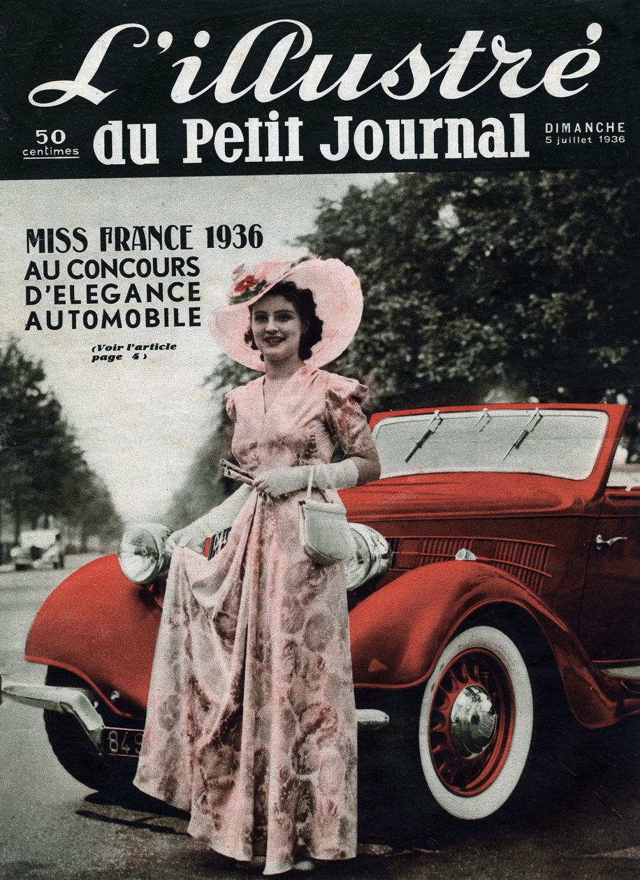 Lynne Lassal Miss France 1936 vid bileleganstävlingen. En av tidningarna "" L