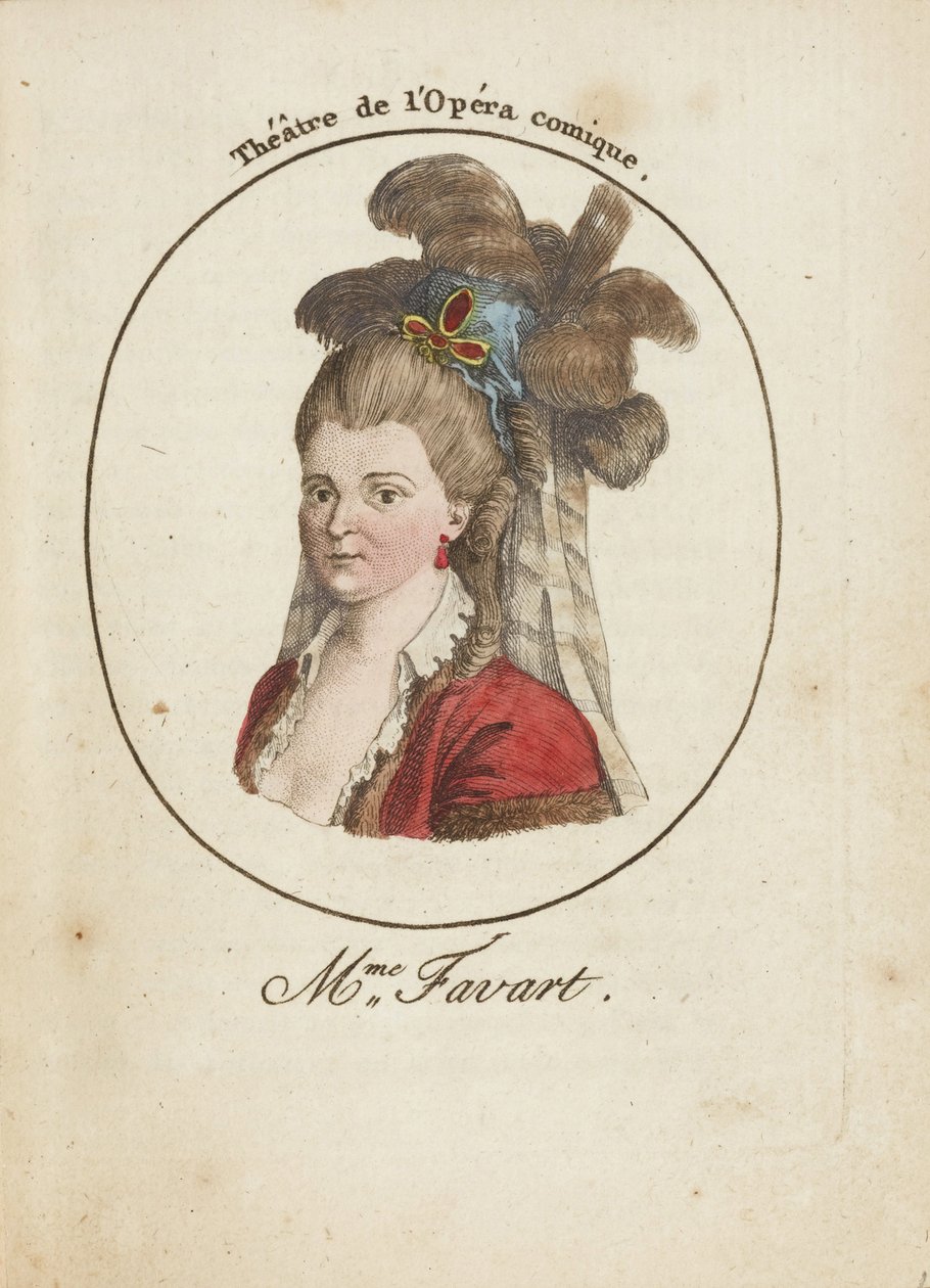 Madame Justine Favart (1727-1772) par Anonym, sent 1700-tal. - Kopparstick, akvarell - Privat samling av Anonymous Anonymous