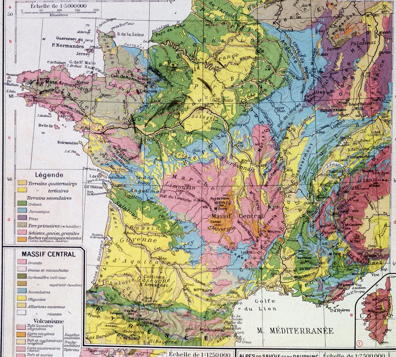 Karta över Frankrike: Geologiskt Frankrike - i "" Atlas scolaire"" av Anonymous Anonymous