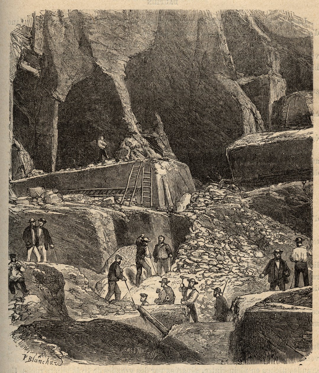 Marmorbrott i Saint-Genies (Saint Genies) - Dordogne - gravyr i "" PATRIE"" - BESKRIVNING PINTUREQUIREQUE DE LA FRANCE EN 6 VOLYER AV LUCIEN HUARD - slutet av 1800-talet av Anonymous Anonymous