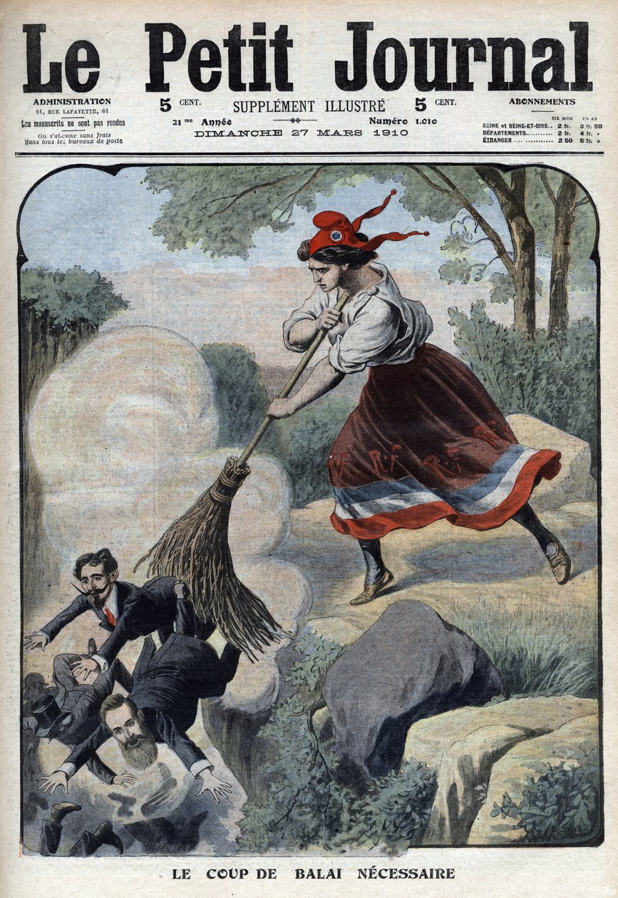 Marianne ger den nödvändiga kvasten mot likvidatorer, människohandlare och sångare (Marianne and the scandals of the 3rd Republic) - "" Le petit Journal""" lördagen den 27 mars 1910 av Anonymous Anonymous