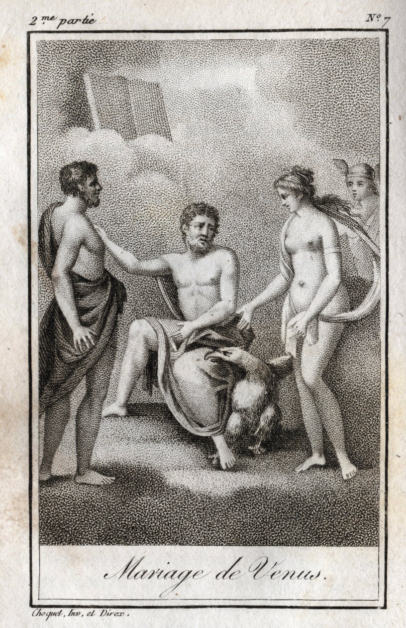 Äktenskap mellan Mars och Venus. Gravyr från 1819 i "Lettres a Emilie sur la mythologie" av Charles Albert Demoustier (1760-1801). Privat samling. av Anonymous Anonymous