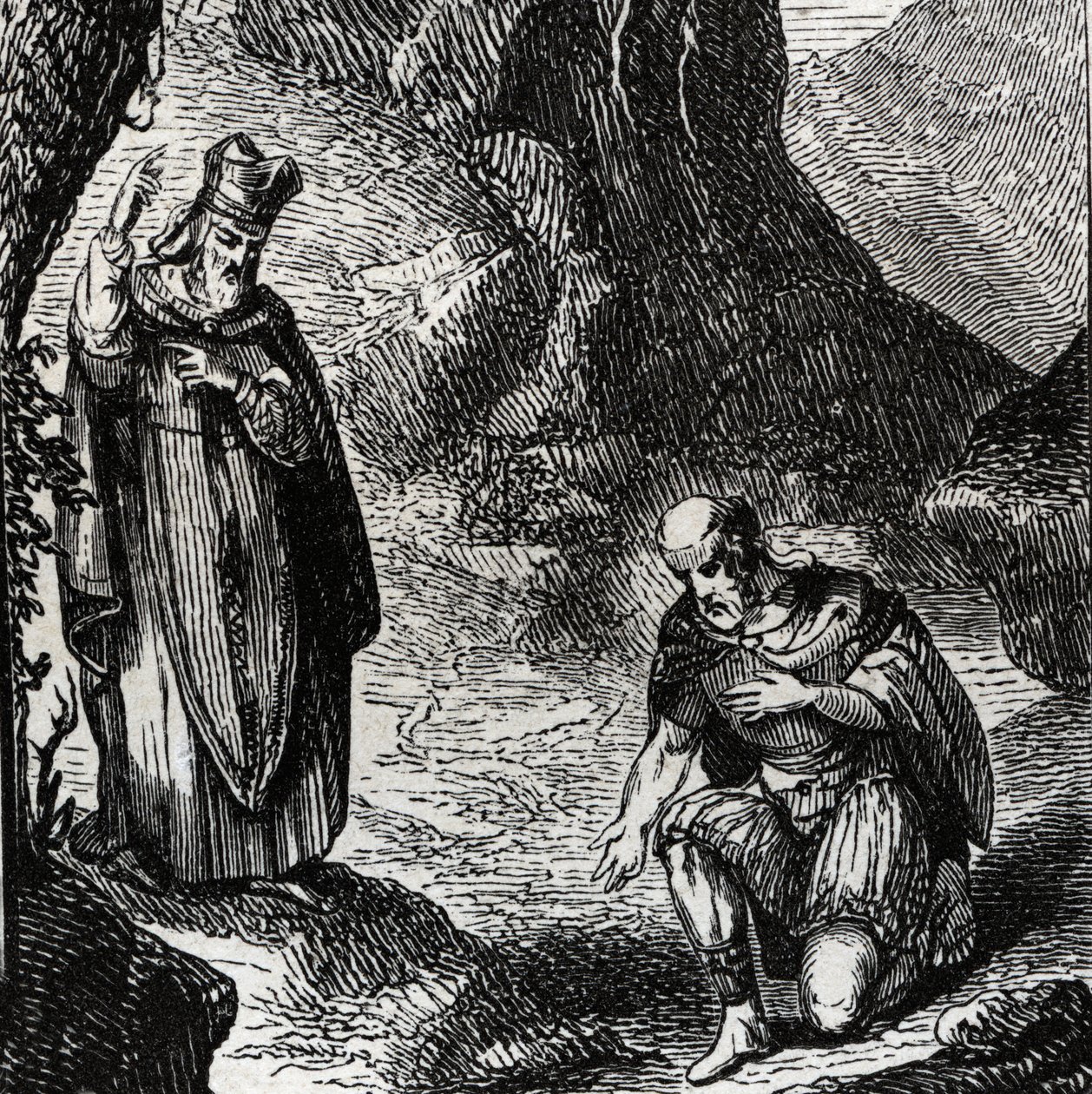 Martial de Limoges eller Saint Martial (3:e århundradet) omvänder ledaren för det keltiska folket Lemovices - Gravyr från 1846 i "" Lives of the saints""". Privat samling. av Anonymous Anonymous