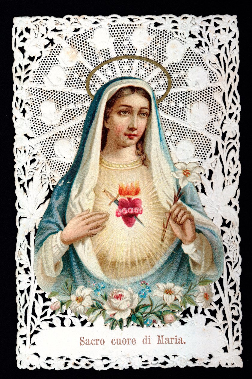 Mater dolorosa Sacre hjärta. Fromma bild. Kromolitografi har decoupage och dentage. Debut 1900-talets privatsamling av Anonymous Anonymous