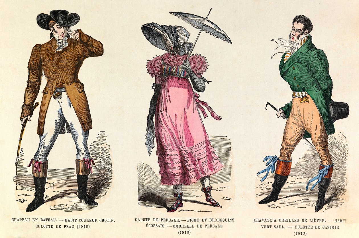 Herr- och damdräkter mellan 1810 och 1812 i Paris (kejsar Napoleon I:s regeringstid) - privat samling av Anonymous Anonymous