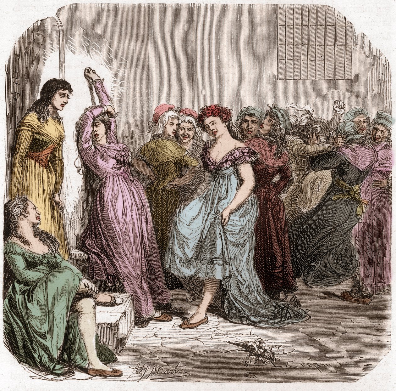 Madame Rolands fängelse i Sainte Pelagie-fängelset i Paris - Madame Roland (Manon (Jeanne Marie) Roland Philipon) (1754-1793) under sin internering i Sainte-Pelagie 1793 - Gravyr i "Histoire des Girondins" av Alphonse de Lamartine (1790-18690) ) 1865-186 av Anonymous Anonymous