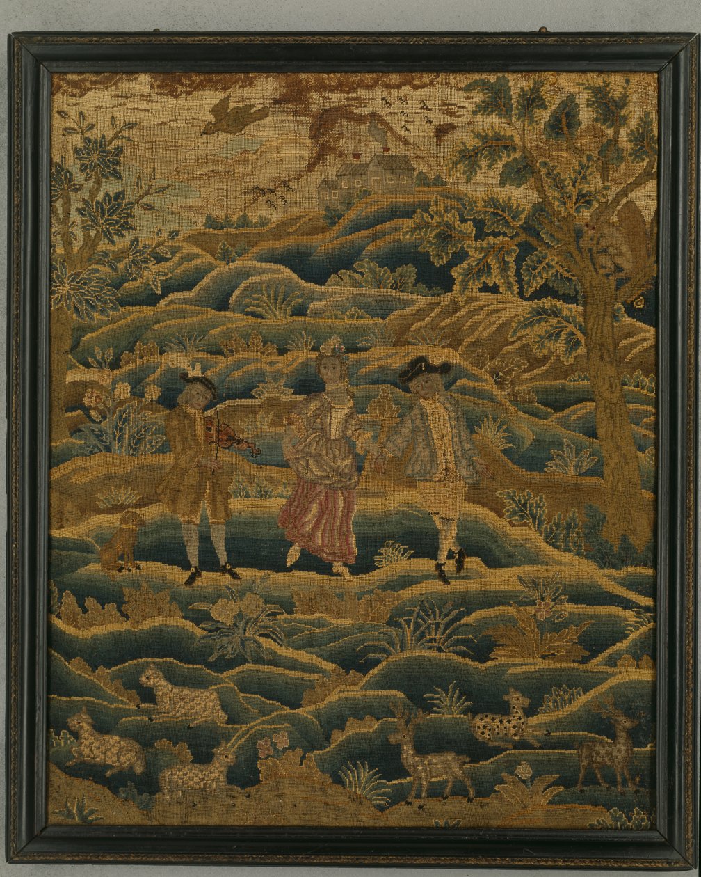 Handarbetsbild, ca 1750 (ull, siden och duk) av Anonymous Anonymous