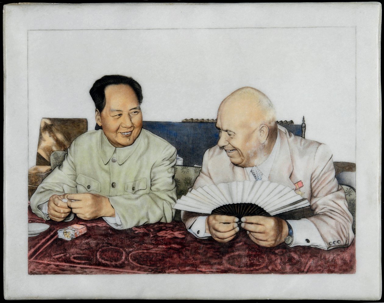 Nikita Khrouchtchev (1894-1971) och Mao Zedong (Tse-Toung, Tse Toung) (1893-1976) - Nikita Chrusjtjov och Mao Zedong - Anonym. Porslin, överglasyrdekor, tidigt 1960-tal. Privat samling av Anonymous Anonymous