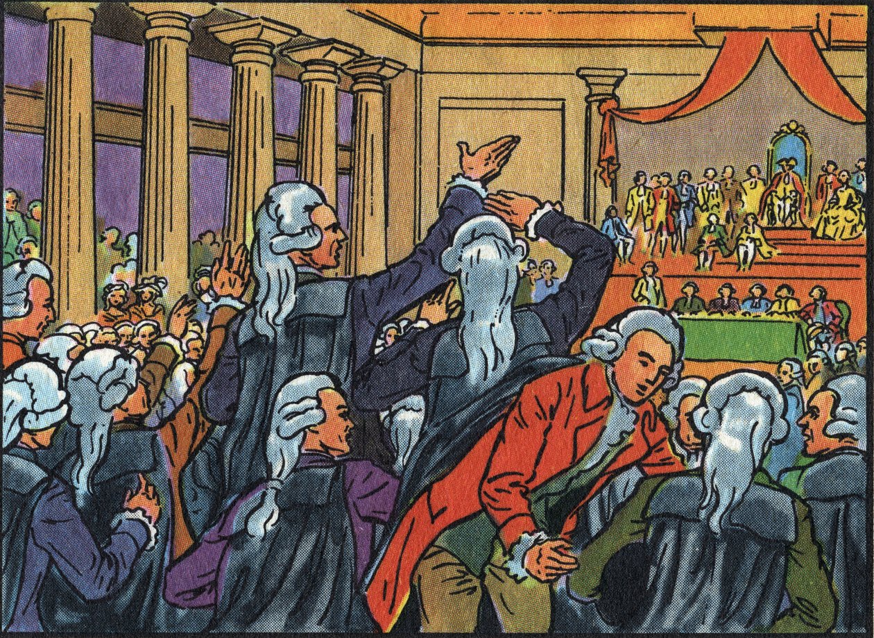 Öppnandet av generalstaterna i Versailles den 5 maj 1789 och förenade sig med de tre orden (präst, adel och tredje stat). Anonym illustration i "" Collection des souverains et chefs d