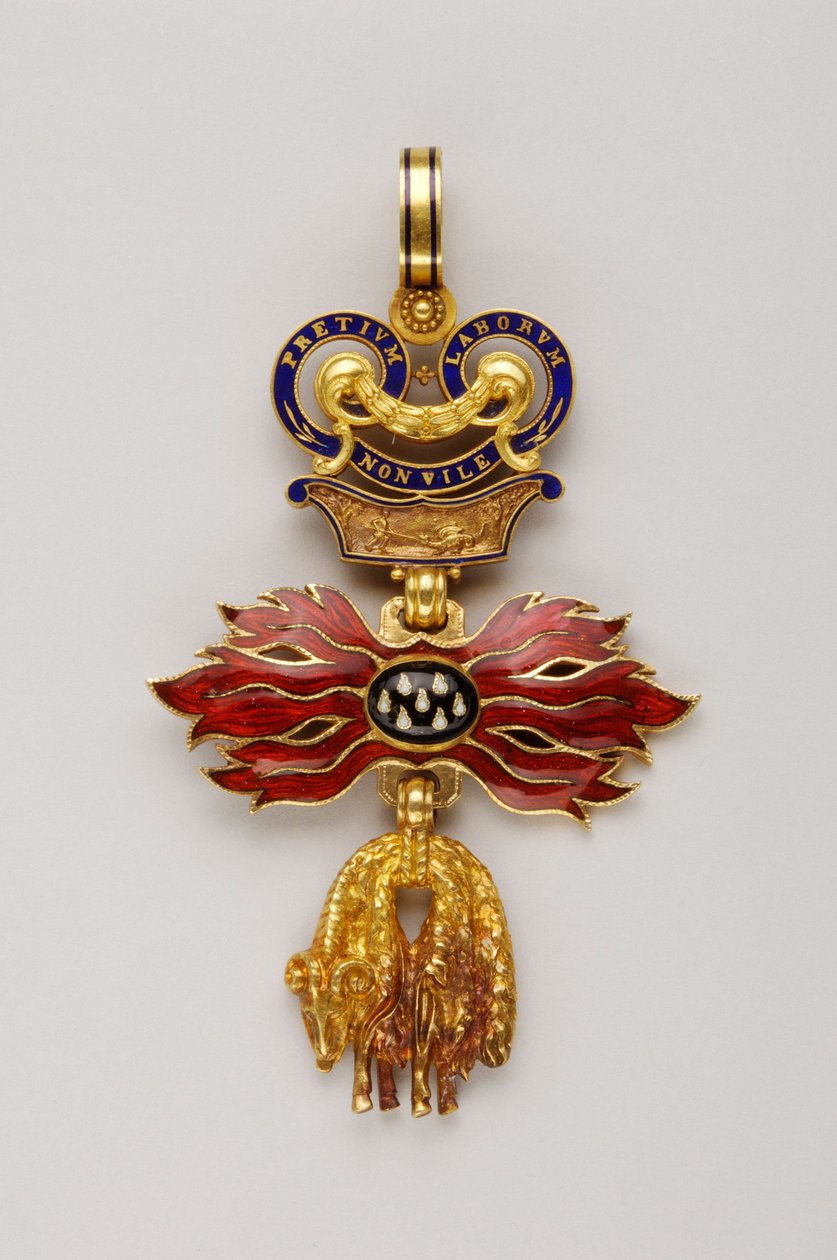Order of the Golden Fleece: Österrikiskt Golden Fleece - Förminskat märke - 1850-1900 - Guld och emaljer - H 6,2 cm; B 4,1 cm; Vikt: 20 g - Privat samling av Anonymous Anonymous