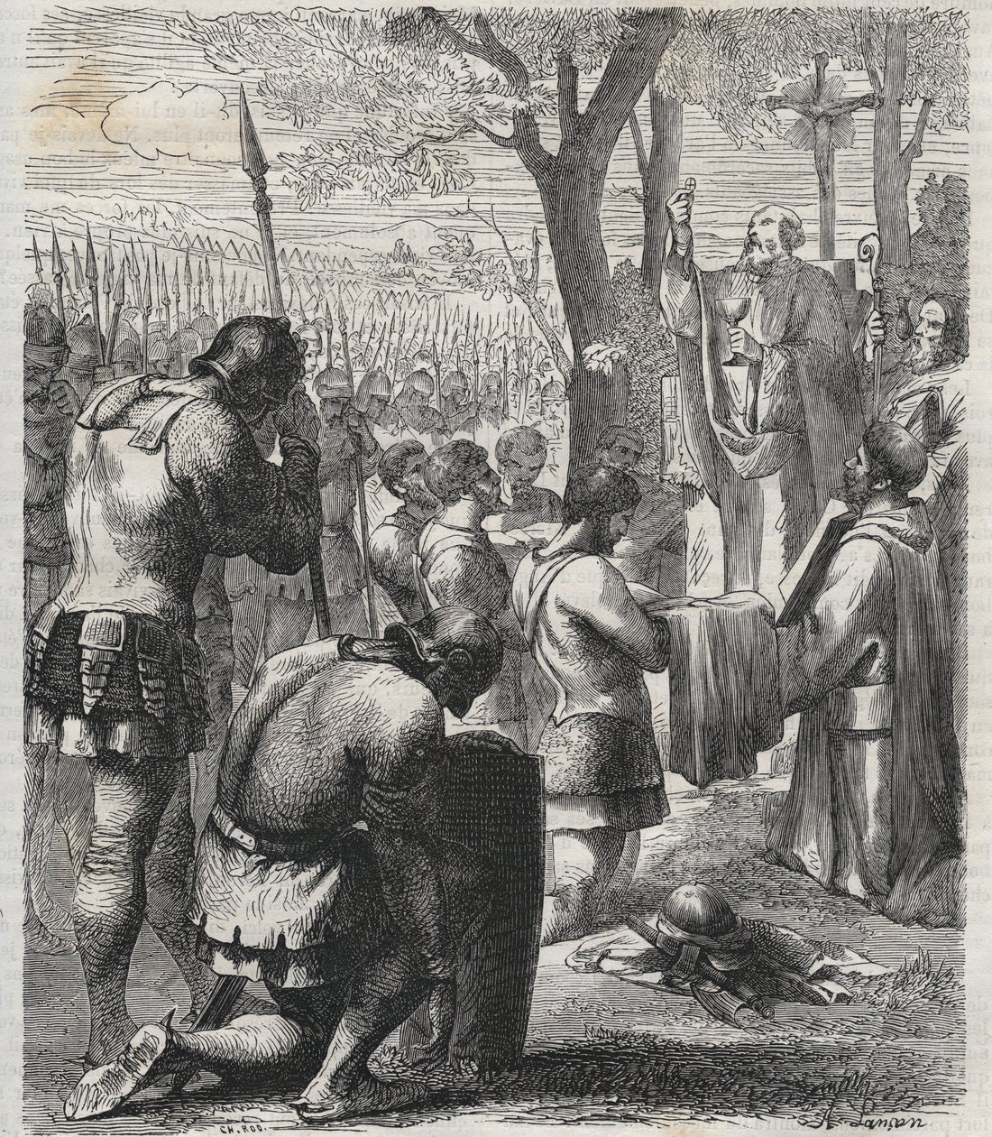 Otto I, helige romerske kejsare tar emot nattvard före slaget vid Lechfeld (955) - Den tyske kejsaren Otton I (Othon) (912-973) mottog nattvard före slaget vid Lechfeld 955 - gravyr av 1864 av Anonymous Anonymous