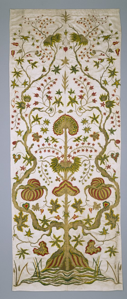 Panel från en uppsättning sängkläder, ca 1705-25 (siden, guldtråd  broderi) av Anonymous Anonymous