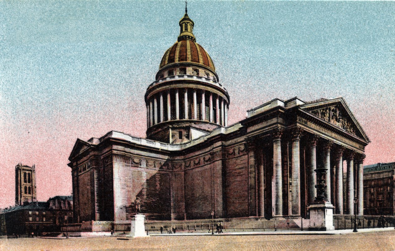 Paris: yttre vy av Pantheon byggt 1757-1790 av Jacques Germain Soufflot (1713-1780). Fotografi från 1920 i "" Artistic Album"" av staden Paris. Privat samling. av Anonymous Anonymous