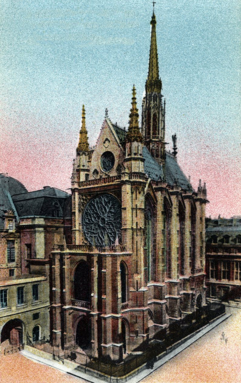 Paris: yttre vy av Sainte Chapelle (Sainte-Chapelle) (1200-talet, gotisk arkitektur). Fotografi från 1920 i "" Artistic Album"" av staden Paris. Privat samling. av Anonymous Anonymous
