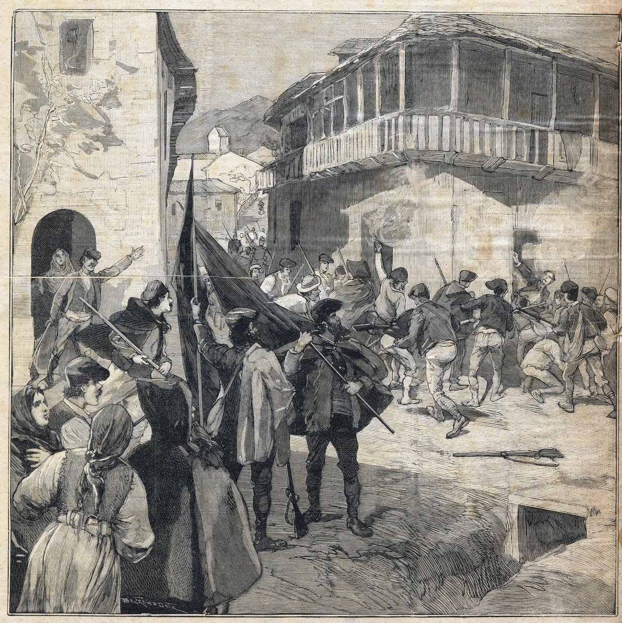 Bönders uppror på Sicilien. Gravyr i "" Le Petit Parisien"" den 31/12/1893. av Anonymous Anonymous