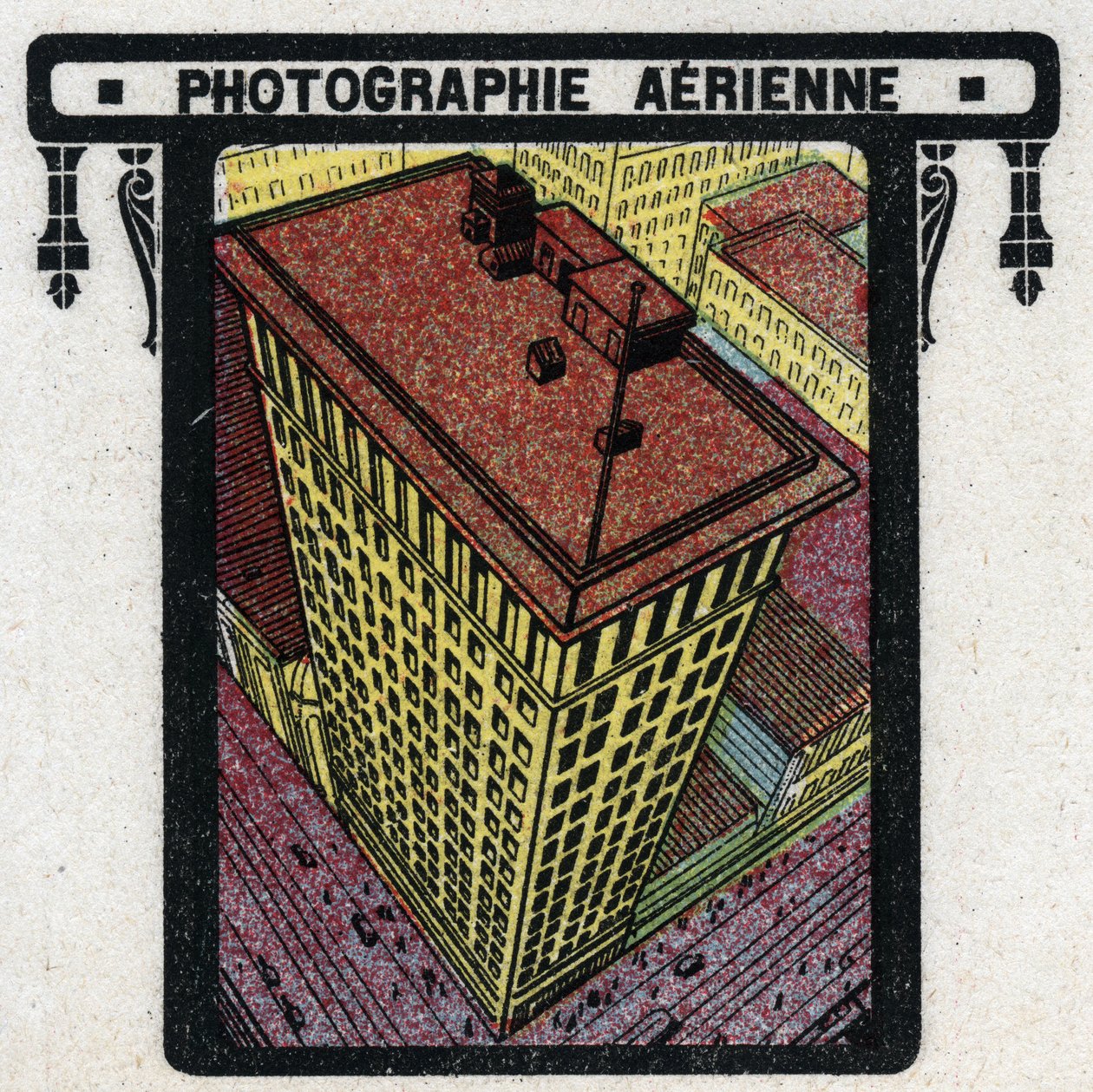 Fotografi: luftvy av en byggnad. Anonym illustration från 1925. Privat samling. av Anonymous Anonymous