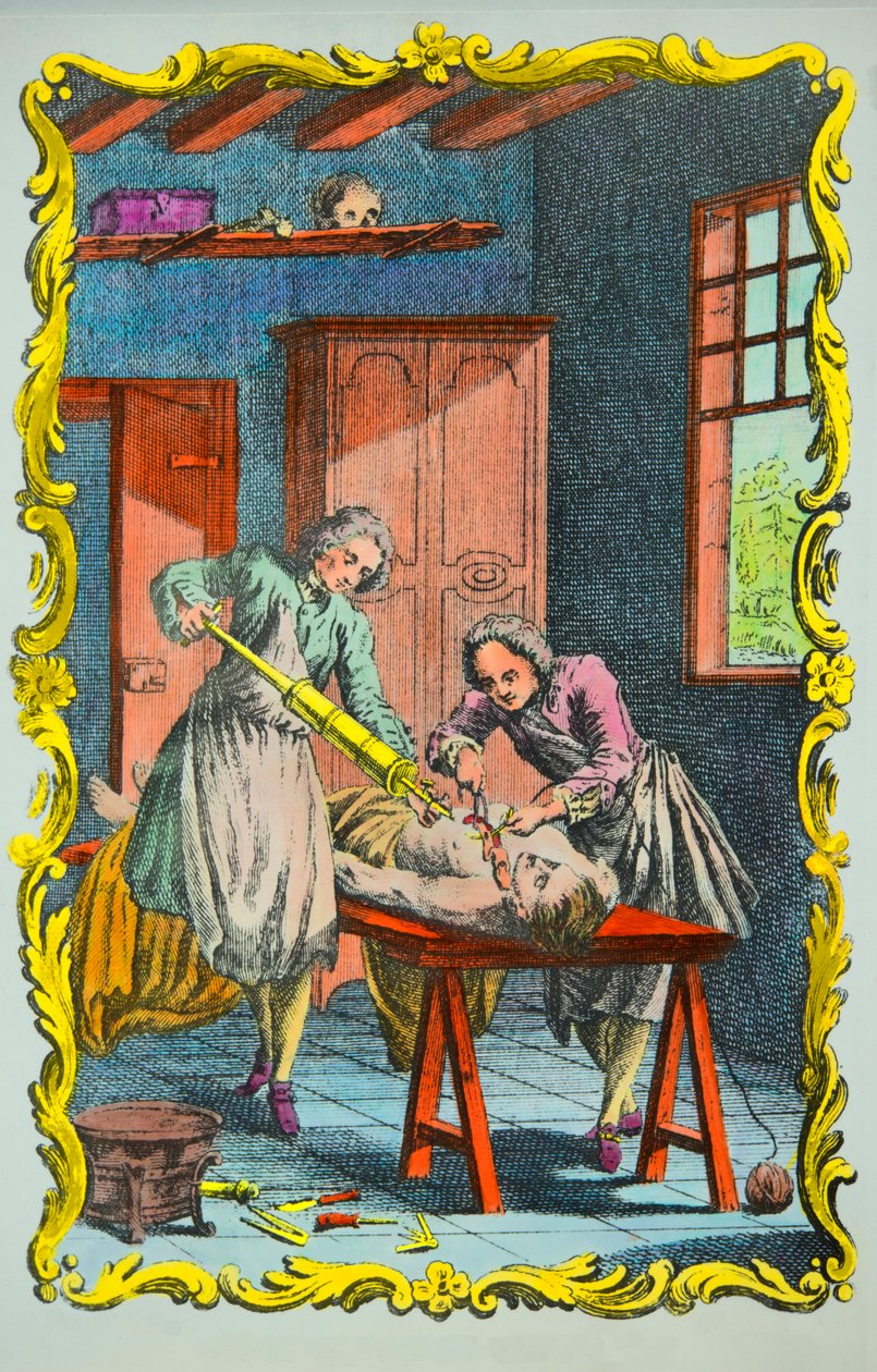 Läkare som studerar blodrörelser: framsidan av "memoiren om blodets rörelse och om effekterna av blödning" av Albrecht von Haller (1708-1777) 1756, privat samling av Anonymous Anonymous
