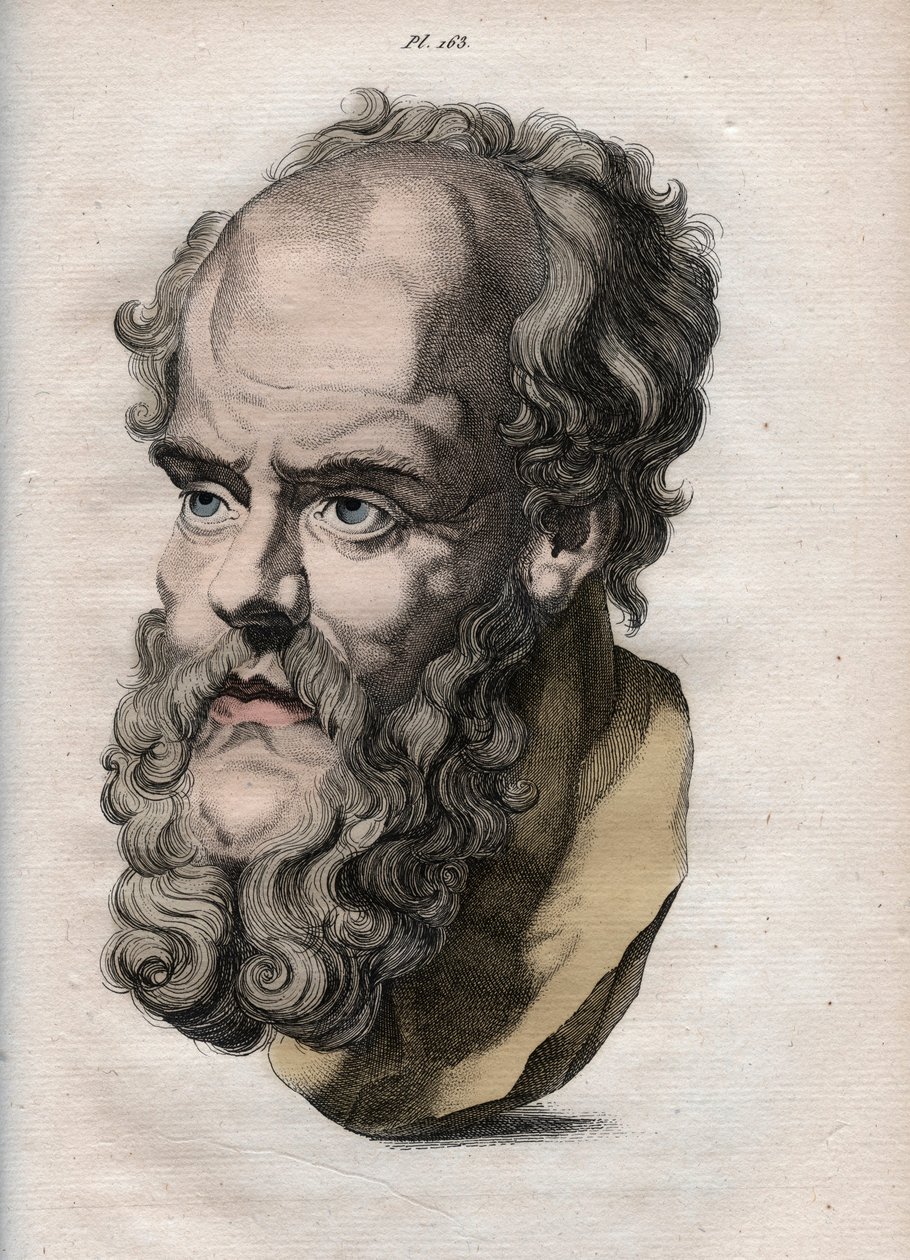 Physiognomy - Physiognomony - den grekiske filosofen Sokrates (ca 469 f.Kr.-399 f.Kr.) (Byst av Sokrates (ca 469 f.Kr.-399 f.Kr.), atensk filosof) gravyr från 1808 i "Konsten att känna människor genom fysiognomi"" av Johann Gaspar. (Gaspard) Lavater (1841- av Anonymous Anonymous