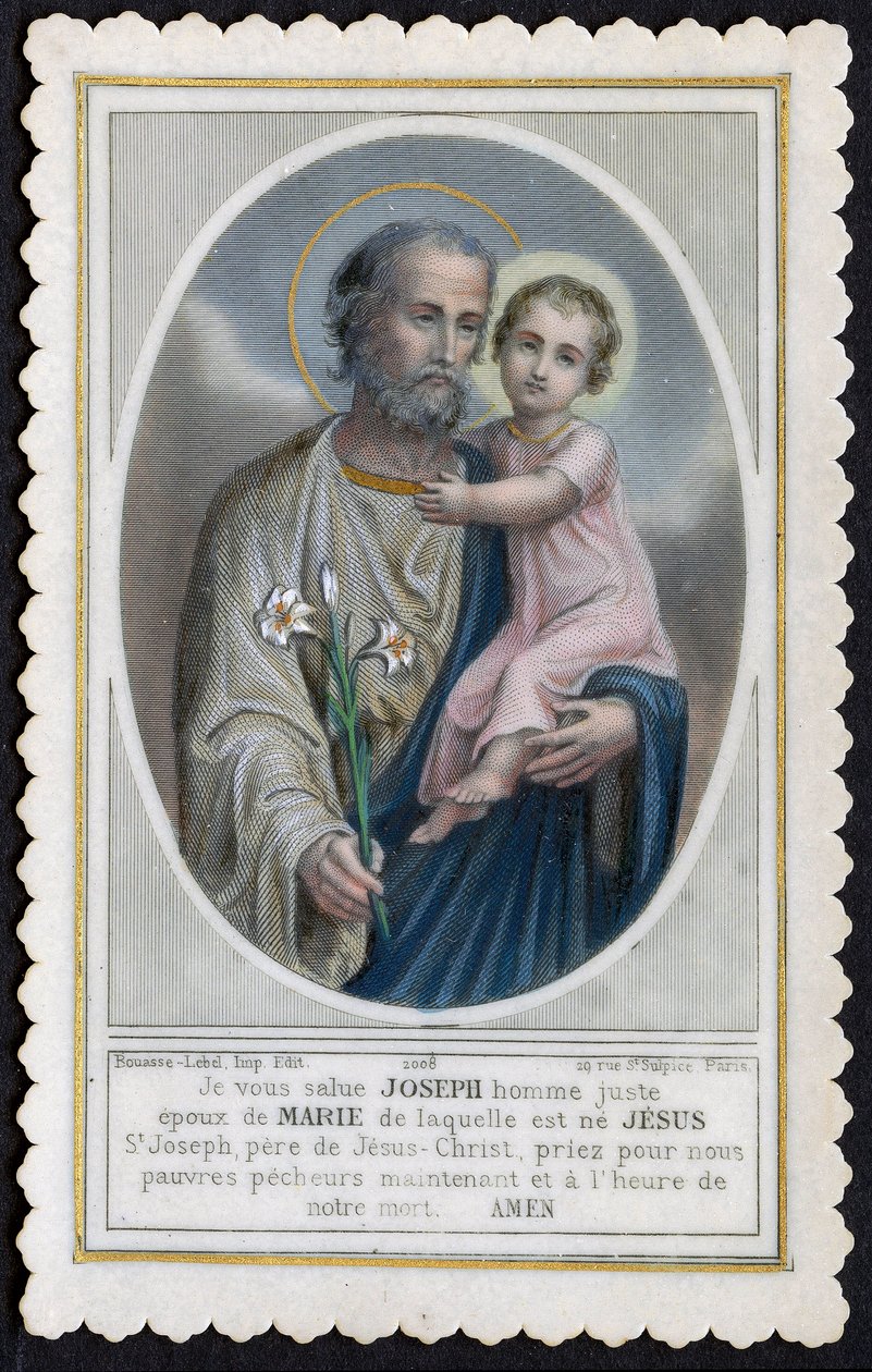 Fromma bild: Jesus som ett barn i Josefs armar (gravyr) av Anonymous Anonymous