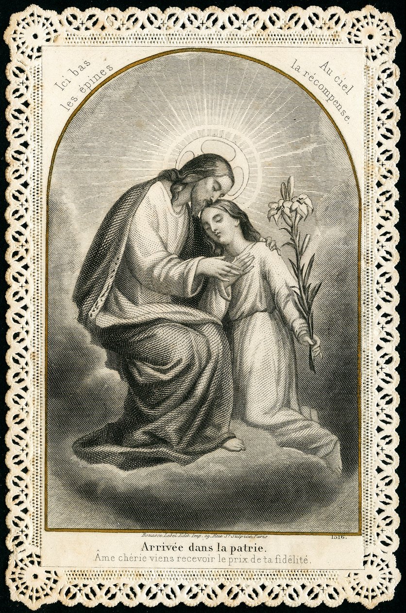 Fromma bild: Jesus tar emot de troendes själar (gravyr) av Anonymous Anonymous