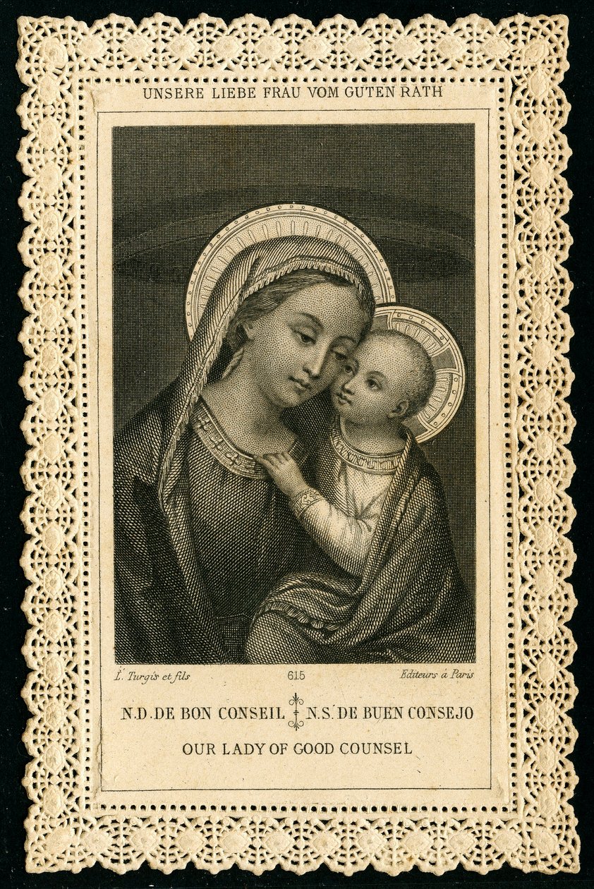Fromma bild: Porträtt av Jungfru Maria, Our Lady of Good Counsel (gravyr) av Anonymous Anonymous