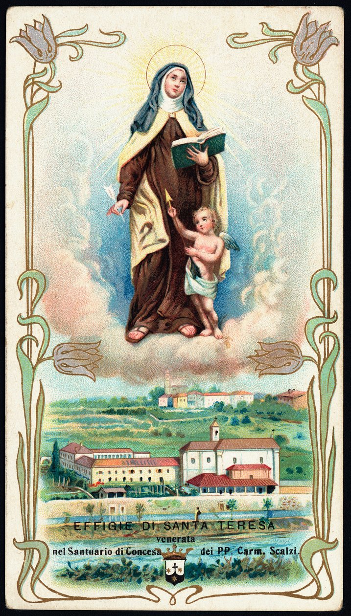Fromma bild: "" Representation av heliga Therese av Jesus eller Avila (1515-1582), spansk mystiker och karmelit"" Kromolitografi. Privat samling av Anonymous Anonymous