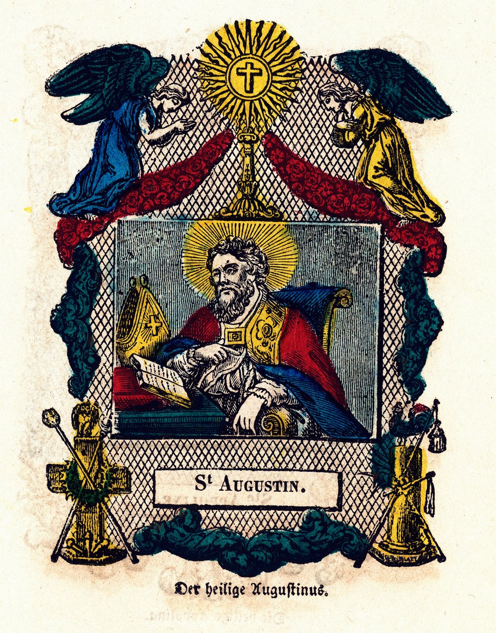 Fromma bild: Saint Augustine (Augustinus av Hippo (354 - 430), eveque och läkare i kyrkan, författare till Regeln om Saint Augustine och bekännelser). Gravyr av 1800-talets privatsamling av Anonymous Anonymous