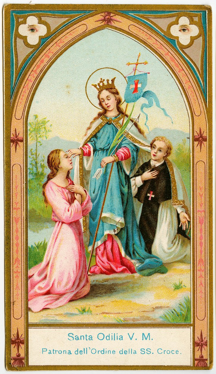 Fromma bild: St Odile av Alsace, beskyddarinna av kanonernas stamgäst av Heliga Korsorden (kromolitografi) av Anonymous Anonymous