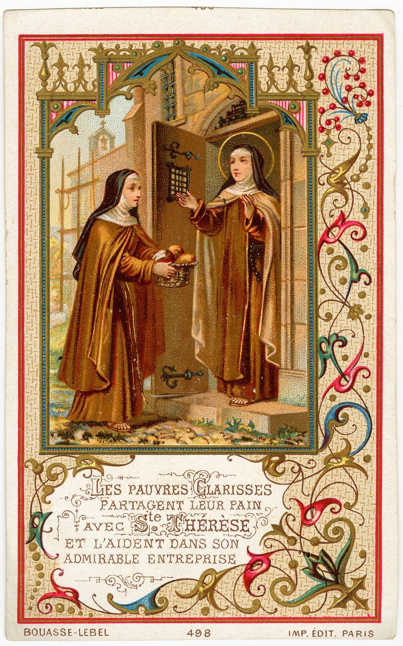 Fromma bild: St Teresa av Jesus får hjälp och bröd från de fattiga Clares (kromolitografi) av Anonymous Anonymous