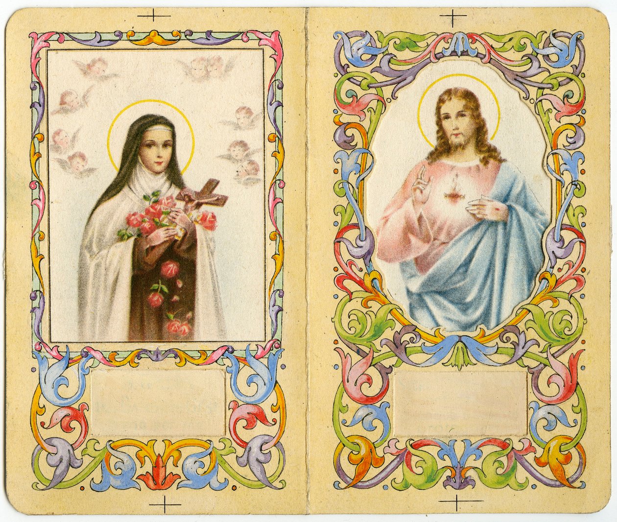 Fromma bild: Heliga Therese av Jesusbarnet och Jesus med heligt hjärta (tryck) av Anonymous Anonymous