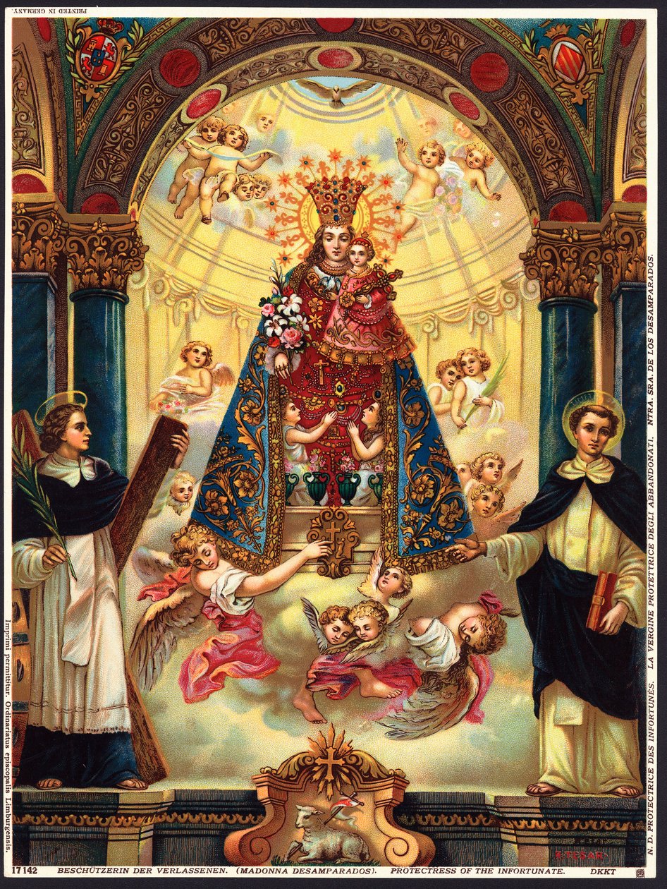 Fromma bild: "" Virgin Protecting the Unfortunes"" Kort från början av 1900-talet Privat samling av Anonymous Anonymous