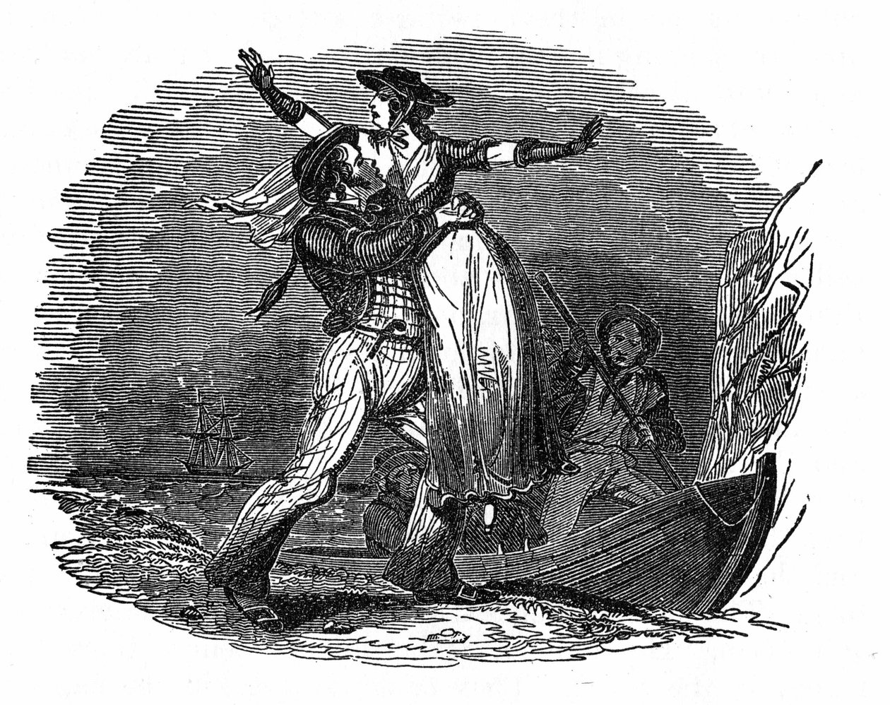 Piraten Charles Gibbs tar en holländsk flicka från sitt skepp (tidigt 1800-tal). Gravyr av "" Piratens egen bok"" 1837. av Anonymous Anonymous