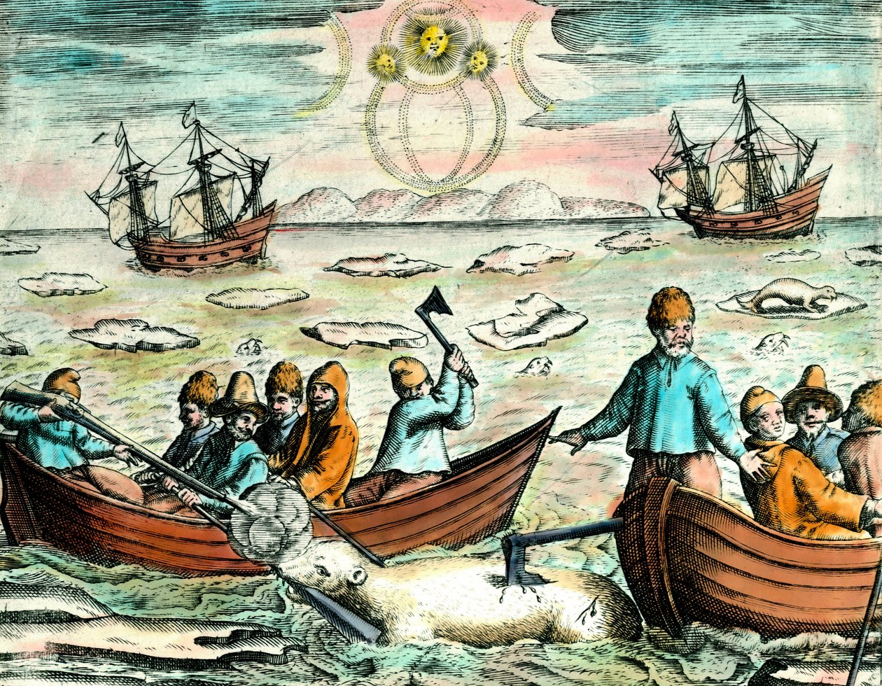 Isbjörnsjaktsscen i Kanada. 1700-talsgravyr Privat samling av Anonymous Anonymous