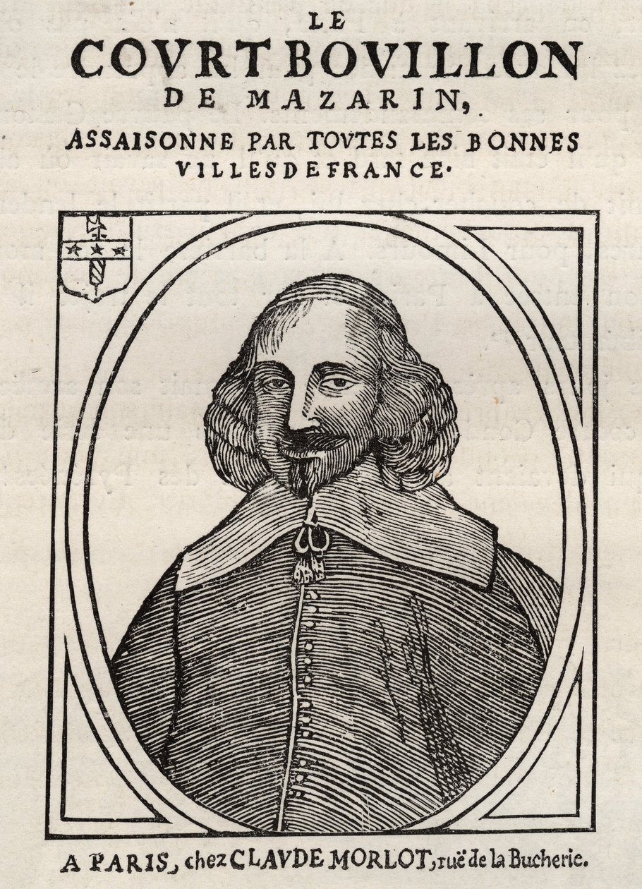 Politiska pamfletter Mazarinade (politisk broschyr under slungan), populär bild mot Mazarin om hans pensionering i Bouillon (Le court broth de Mazarin). Privat samling. av Anonymous Anonymous