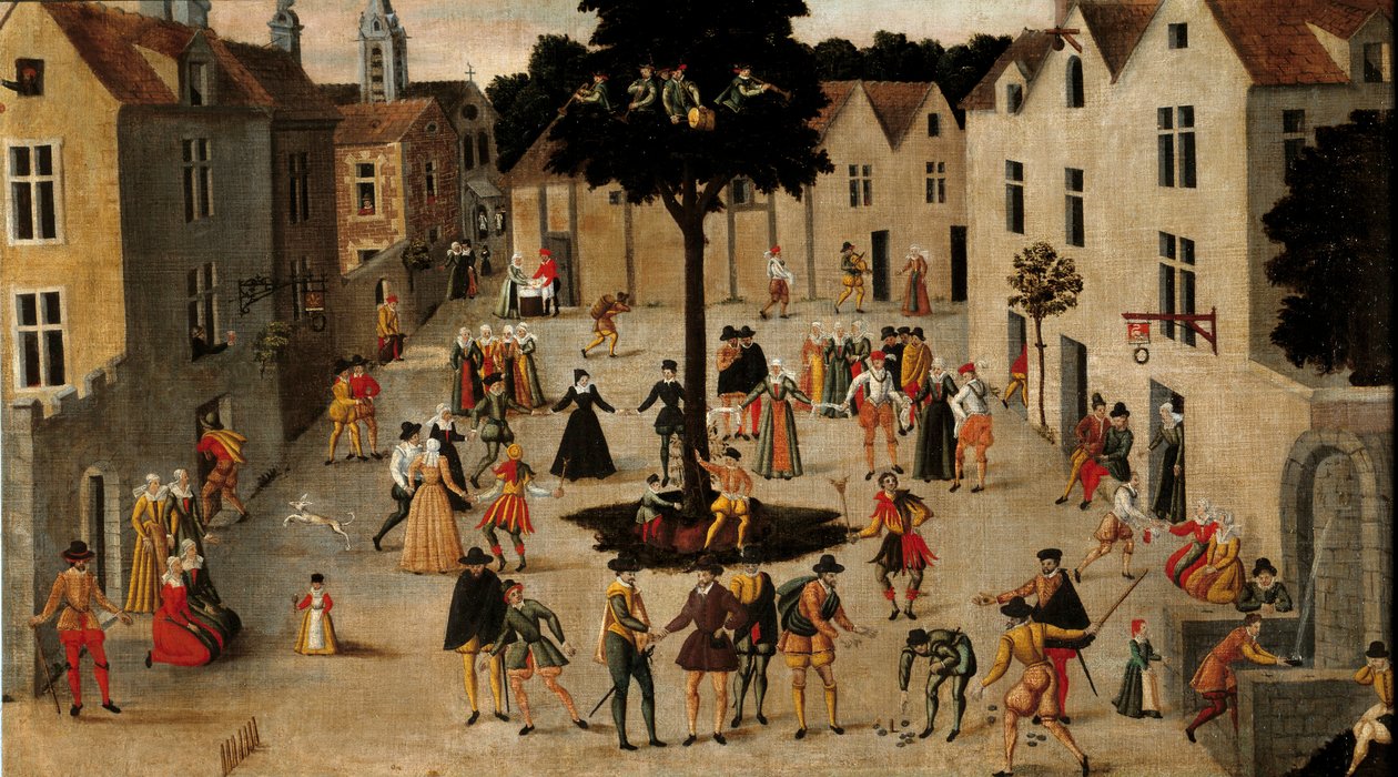 Populär tradition: "" Populär fest runt Arbre de Mai (alm) i Paris"" Anonym målning. 1500-talet sön. 0,7x1,3 m Paris, Musee Carnavalet av Anonymous Anonymous