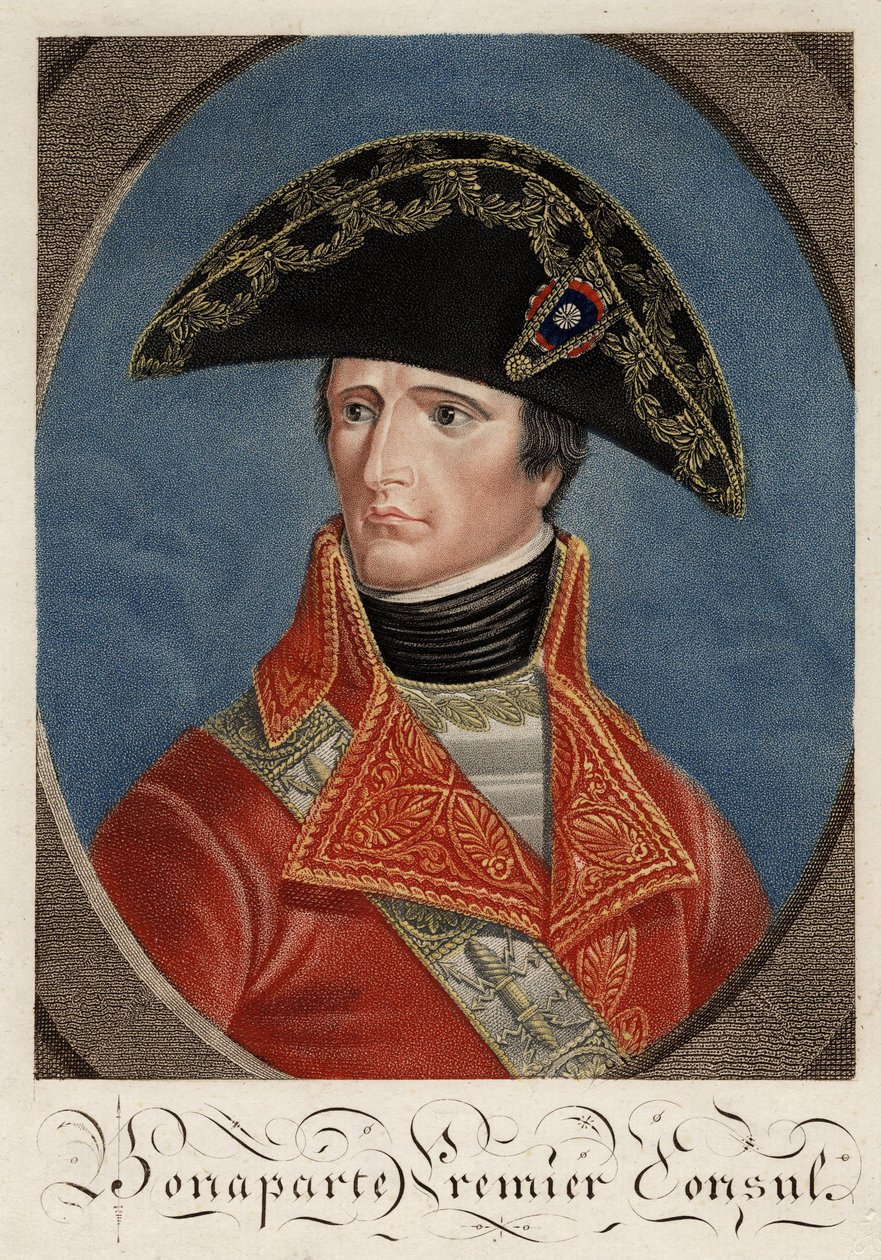 ""Portrait du Premier consul Napoleon Bonaparte (1769-1821)"" - Napoleon Bonaparte som Frankrikes förste konsul - Anonym - 1801 - Etsning, akvarell - 27x19,4 - Privat samling av Anonymous Anonymous