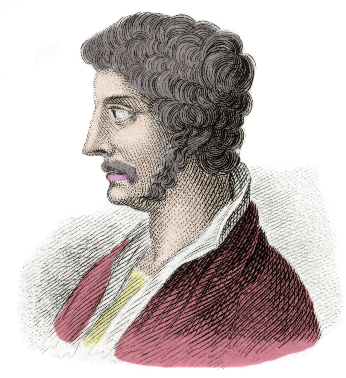 Porträtt av Alcibiade (Alkibiads Kleiniou Scambonides) (450-404 f.Kr.), statsman och atensk general. Gravyr av 1800-talet. Milanese av Anonymous Anonymous