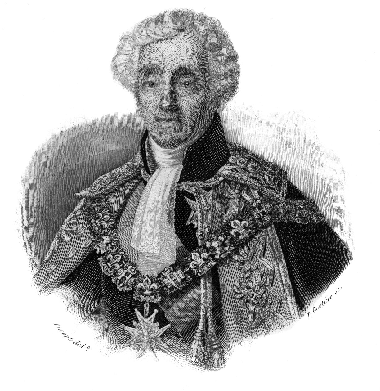 Porträtt av Ambroise Polycarpe La Rochefoucauld Doudeauville (Ambroise-Polycarpe La Rochefoucauld-Doudeauville) (1765-1841) i ""Porträtt och historia av användbara män: män och kvinnor i alla länder och av alla förhållanden, som har förvärvat män" " offent av Anonymous Anonymous