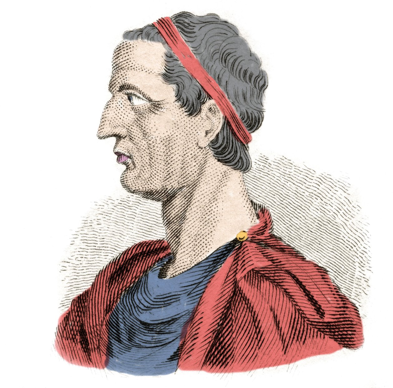 Porträtt av Ancus Marcius (Anco Marzio) fjärde av de sju legendariska kungarna i det antika Rom. Den återtog från -641 till -616. Gravyr av 1800-talet. Milanese av Anonymous Anonymous