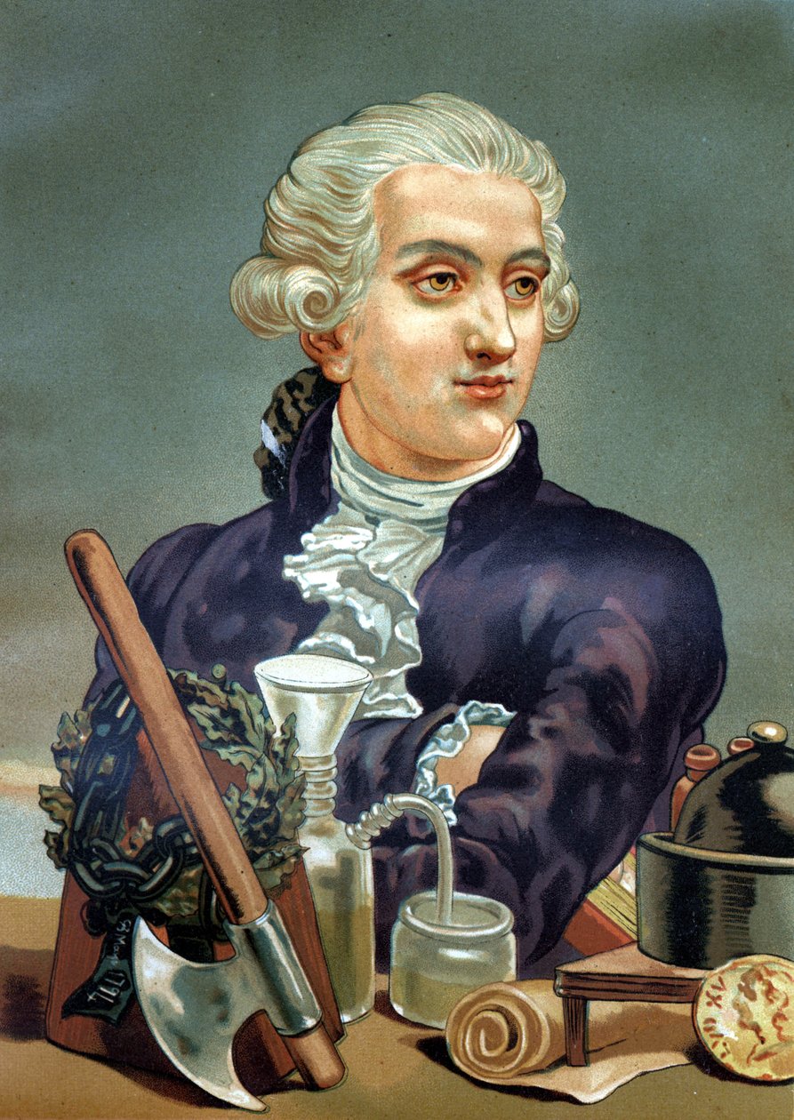 Porträtt av Antoine Laurent de Lavoisier (1743 - 1794), fransk kemist. efter "Science and its Men" av Louis Figuier. Barcelona 1881. av Anonymous Anonymous