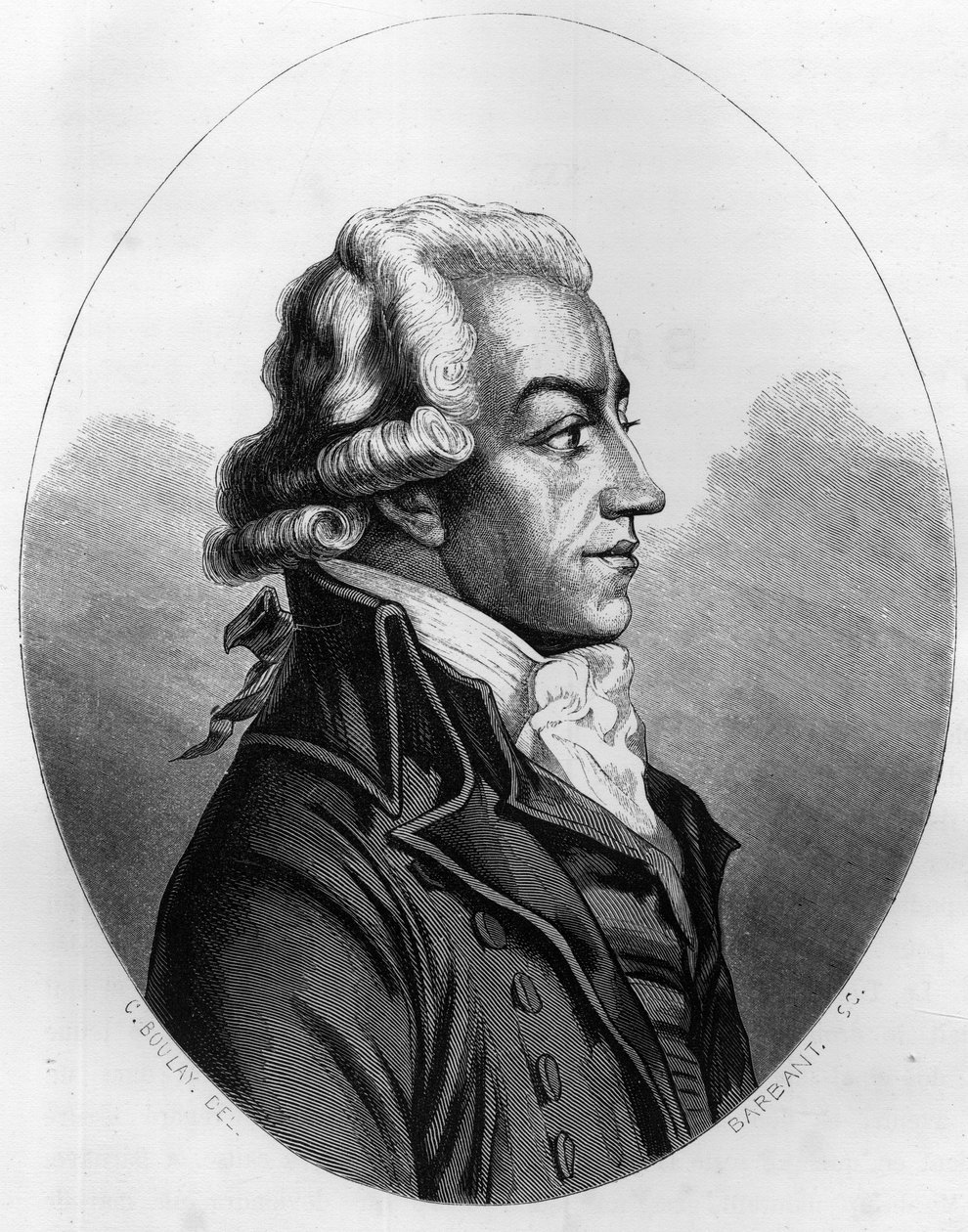 Porträtt av Antoine Pierre Joseph Marie Barnave (1761-1793) fransk politiker - gravyr från 1863 i "Den röda boken - Histoire De L